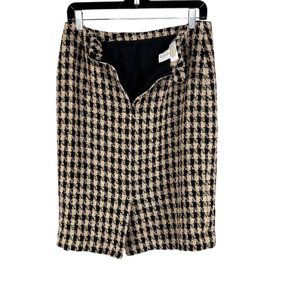 Talbots Womens 8 Black Beige Houndstooth Tweed Skirt Suit Set Timeless Old Money - Picture 7 of 16